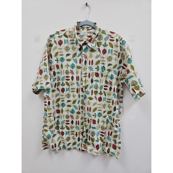 Burma Bibas Other - Burma Bibas Shirt Mens  Large Creme Green 100% Cotton Nature Leaves